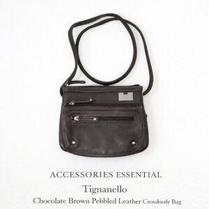 Tignanello Brown Pebbled Leather Crossbody Bag Zip Pockets